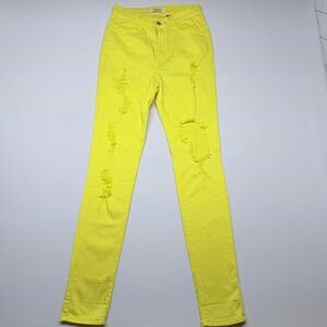 Vibrant M.I.U. Womens Neon Yellow Distressed High Rise Skinny Jeans Size 11 W29